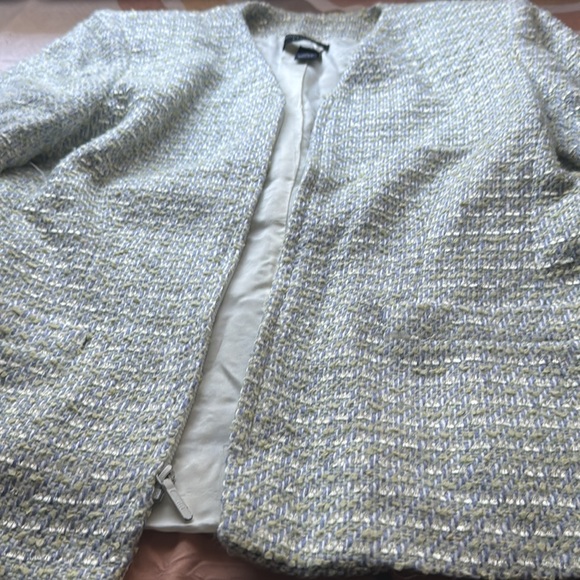 Ann Klein Pastel Green Blue Cream Tweed Jacket - Picture 4 of 13